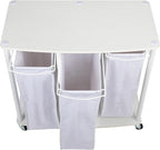 Household Essentials 3-Bag Laundry Sorter, Smooth Laminate Shelving, Sturdy Steel Frame, Wheeling and Stationary Feet Options, Washable Linen Laundry Bags, 3-Load Capacity, Versatile, White