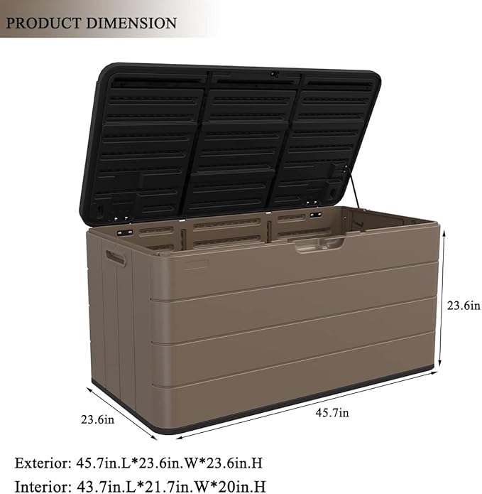 Resin Deck Storage Box, 85 Gallon Outdoor Storage Box Waterproof for Garden Storage,Patio and Backyard, Lockable Brown Color