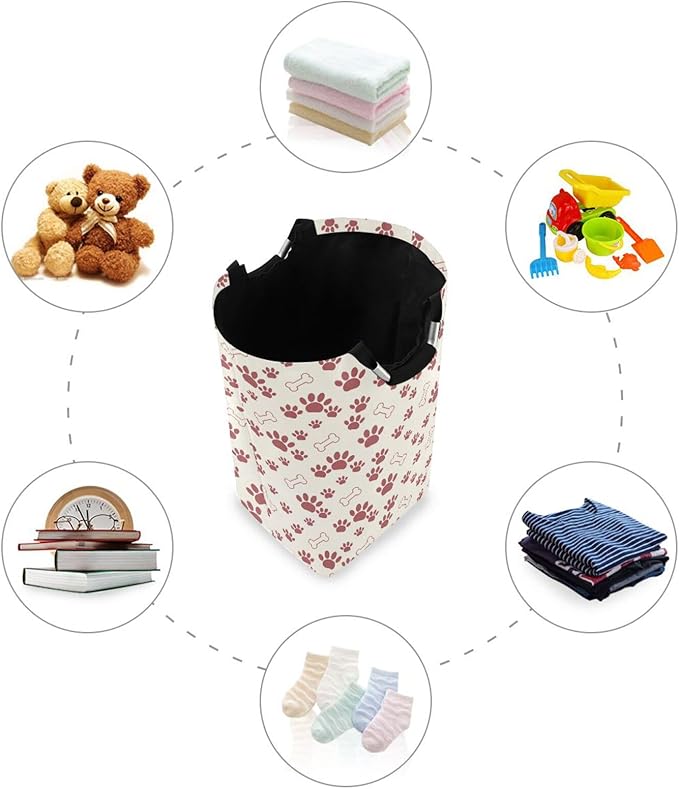 Dog Paw Bone Laundry Basket for College Dorm,50L Collapsible Portable Laundry Hamper Storage Basket for Toys Clothes Organizer