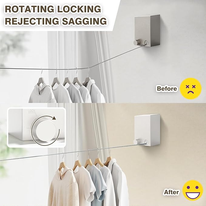 Retractable Clothesline, Clothes Line Retracting Indoor, Retractable Clothesline Indoor, Laundry Line Retractable, Not Sagging, Suitable for Balconies, Courtyards, Laundry Rooms