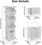 4-Tier Laundry Hamper Sorter & X-Large Foldable Laundry Hamper, Vertical Rolling Laundry Baskets with Wheels, Stackable Laundry Cart Organizer and Storage for Small Space, Closet, Bathroom