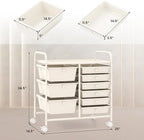 RELAX4LIFE 9 Drawer Rolling Storage Cart - Mobile Drawer Carts for Craft Art Supply Paper Salon, Utility Cart on Wheels for Classroom Teacher School Office, Rolling Cart with Drawers (Ivory White)