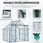 Heavy-Duty Walk-in Polycarbonate Greenhouse with Dual Sliding Doors, Adjustable Roof Ventilation, and Galvanized Steel Base for Year-Round Outdoor Gardening (Green 8*6FT)