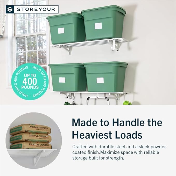 StoreYourBoard Heavy Duty Garage Shelf Wall Mount 1ft x 4ft – Wall-Mounted Shelving for Storage & Organization – Heavy Duty Garage Shelves for Tools, Bins, & Equipment – Holds 400 lbs - White