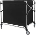 Commercial Laundry Cart with Wheels,Folding Laundry Hamper Cart,Heavy Duty Rolling Laundry Basket with Large Capacity,Laundry Sorter Trolley for Home Hotel Apartment (Black, 35.43 * 23.62 * 34.65in)