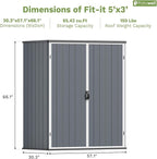 Patiowell 5x3 FT Resin Outdoor Storage Shed with Floor, Plastic Waterproof Outdoor Storage Cabinet, Garden Organizer Shed with Lockable Door for Patio Furniture, Pool Accessories, Dark Gray