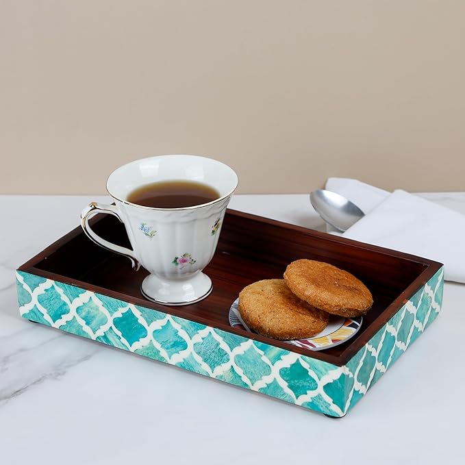 Handicrafts Home 10x6 Green Small Bathroom Tray, Vanity Organizer for Perfume, Cosmetics & Jewelry, Decorative Kitchen Counter, Bathroom Tray, Towel Holder, Decorative Napkin Holder, Bathroom Storage