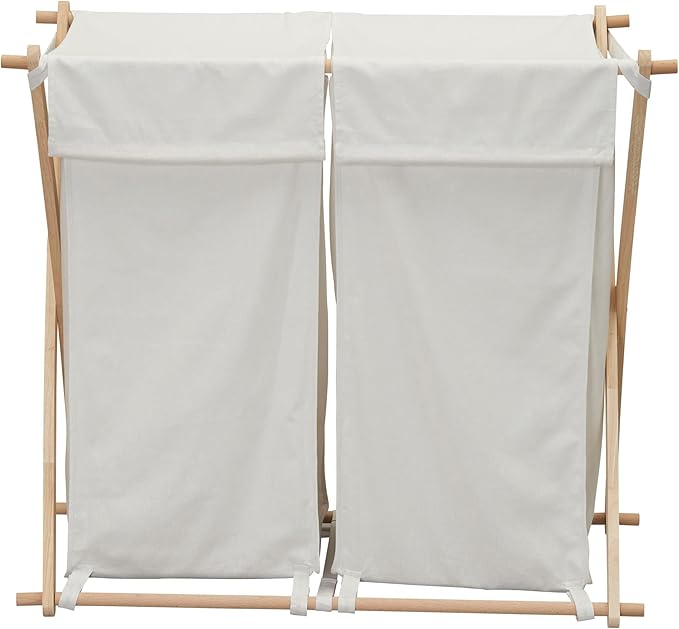 Household Essentials White Househod Essentials Double Laundry Hamper with Wood X Frame Large