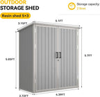 Aoxun 5x3 FT Outdoor Storage Shed, Plastic Garden Resin Shed with Floor for Patio, Lawn, Outdoor Storage Cabinet with Lockable Door for Bike, Garbage Can, Tools, Grey