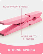 Clothes Pins, Pink Colored Wooden Clothespins for Baby Shower Game, Wreath, Crafts, Strong Grip Close Pins Birchwood Clips Clothespin Clothing Pegs for Hanging Clothing Photos, 2.83 Inch, Pack of 50