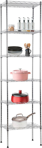 BestOffice | 6-Tier Wire Storage Shelves | 17x12x64 | Chrome | with Adjustable Racks | Heavy-Duty Metal Shelf, Holds Upto 600 lbs | No-Tool Assembly | Ideal for Home & Garage Shelving
