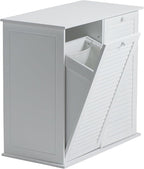 Household Essentials Tilt-Out Laundry Sorter Cabinet with Shutter Front, White, White Wood Shutter