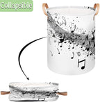 Musical Notes and Clef Sheet Print Collapsible Laundry Basket Large Laundry Hamper Waterproof Foldable Storage Bins Laundry Basket with Leather Handles Clothes Nursery Hampers