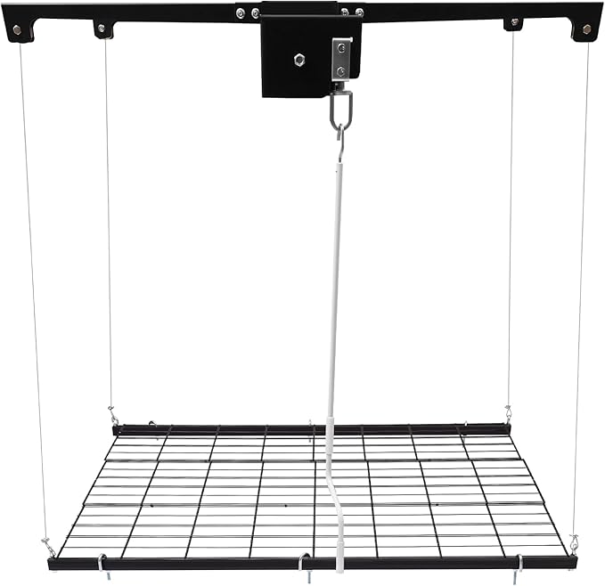 Overhead Garage Storage Rack Metal Garage Ceiling Storage Rack Ceiling Shelf Overhead Organization 300lbs Load Bearing Capacity Max Adjustable Height: 79in (48 * 48in L*W, Matte Black)