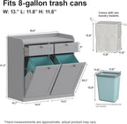 Double Tilt Out Trash Can Cabinet, Dog-Resistant, Fits 13.8"H Bins (Max 11.8"x11.8" Base), Includes Removable Fabric Hamper, Easy Assembly, Grey for Kitchen & Laundry