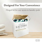 Wooden Laundry Pods Container - Multi-Use Laundry Containers for Organizing - Laundry Pod Dispenser - Detergent Pods & Dryer Sheet Container (White)