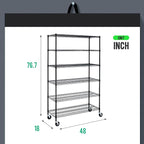 PayLessHere | 6-Tier Wire Shelf with Wheels | 48"x18"x76" | Black | Adjustable Racks | Heavy-Duty Storage Shelves, Holds Upto 600 lbs | Rust-Resistant, No-Tool Assembly | for Home, Garage Shelving