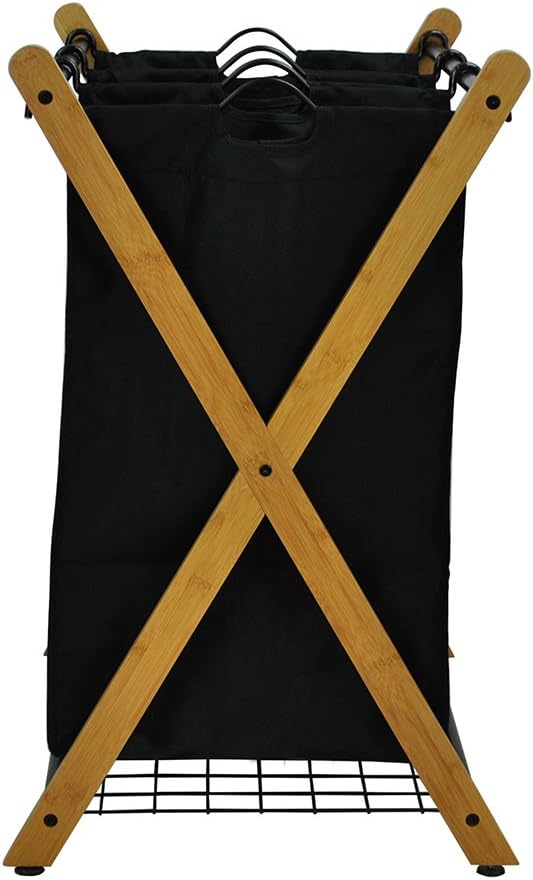 Oceanstar XBS1484 Bamboo 3-Bag Laundry Sorter Black, 29.75 in. H x 19.10 in. W x 27 in.