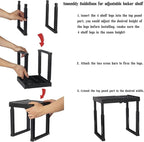 Locker Shelf Adjustable Height and Width, Locker Organizer for Work, Locker Shelves for School Locker, Stack-able Locker Stand Tools for Gym Locker, Locker Accessories Stuff, Black, Pack of 2