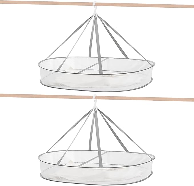1 Tier Clothes Drying Rack Foldable, 31.5" Mesh Clothes Hanging Dryer, Space Saving Sweater Drying Rack, Laundry Rack,with Internal Fixation, for Clothes, Towels, Underwear, Indoor, Outdoor (2 Pcs)
