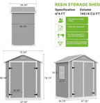 AIRAJ 6x4 FT Outdoor Storage Shed,Resin Storage Shed with Floor/Window/Vent/Roof Rainwater Drainage/Lockable Door,All-Weather Garden House,for Backyard, Garden,Poolside,Bike,Lawn Mower,Patio Furniture