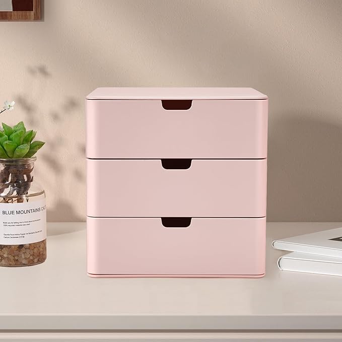 3-Drawer Vanity Organizer, Compact Storage Organization Drawers Small Size Pink