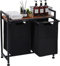 Laundry Sorter Basket with 2 Compartments & Detachable Liners, 2 x 12.1 Gal, Pull-Out Oxford Fabric Bins with Ventilated Shelf for Bathroom/Laundry Room Organization