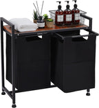 Laundry Sorter Basket with 2 Compartments & Detachable Liners, 2 x 12.1 Gal, Pull-Out Oxford Fabric Bins with Ventilated Shelf for Bathroom/Laundry Room Organization