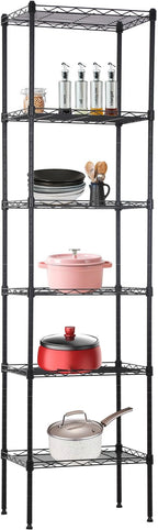 BestOffice | 6-Tier Wire Storage Shelves | 17x12x64 | Black | with Adjustable Racks | Heavy-Duty Metal Shelf, Holds Upto 600 lbs | No-Tool Assembly | Ideal for Home & Garage Shelving