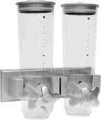 101oz Wall Mount Dry Goods Dispenser, Double-bucket Dry Cereal Dispenser Grain Dispenser Grid Grain Storage Bin Kitchen Storage Organizer, Dry Food Cereal Dispenser For Food Nuts Flour Maker (Silver)