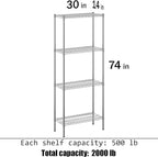 14" Deep x 30" Wide x 74" Height Wire Shelving Kit | 4-Tier | NSF Commercial Storage Rack Unit