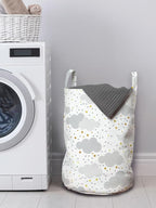 Ambesonne Clouds Laundry Bag Pack of 2, Themed Pattern with Dreamy Sky with Dots and Stars, Hamper Basket with Handles Drawstring Closure, 13" x 19", Grey Coffee