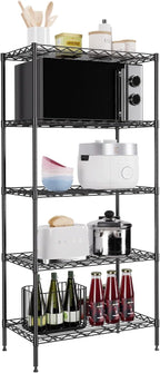 PayLessHere | 5-Tier Wire Shelf | 21"x11"x48" | Black | Adjustable Racks | Heavy-Duty Storage Shelves, Holds Upto 750 lbs | Rust-Resistant, No-Tool Assembly | for Home, Garage Shelving