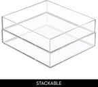 iDesign Plastic Makeup Drawer Organizer Tray - Vanity Organizer or Desk Drawer Organizer - Set of 2 - Clear