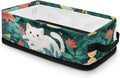 Small Bathroom Storage Basket Narrow Storage Bins Fabric Organizer Rectangular Bedroom Essentials Storage Container for Home Office Organization, White Cat Flower Green Leaves