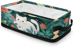 Small Bathroom Storage Basket Narrow Storage Bins Fabric Organizer Rectangular Bedroom Essentials Storage Container for Home Office Organization, White Cat Flower Green Leaves