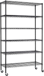 PayLessHere | 6-Tier Wire Shelf with Wheels | 48"x18"x82" | Black | Adjustable Racks | Heavy-Duty Storage Shelves, Holds Upto 510 lbs | Rust-Resistant, No-Tool Assembly | for Home, Garage Shelving