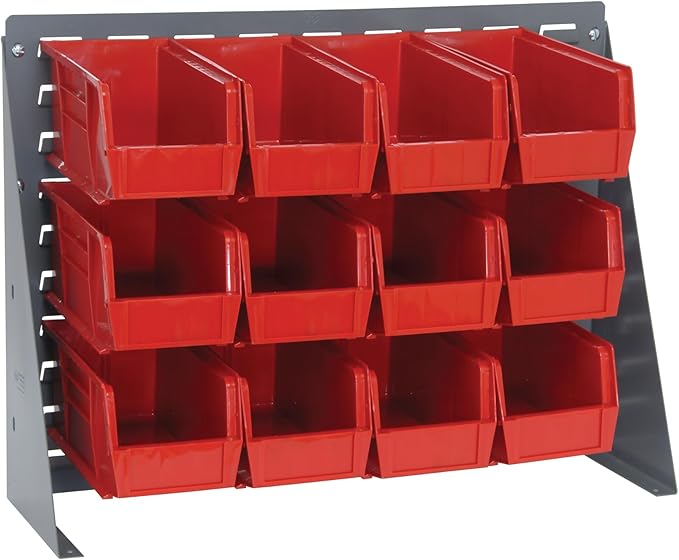 Quantum Storage Systems QBR-2721-230-12RD Ultra Bin Complete Bench Rack Package with 12 Ultra Bins, 27" x 8" x 21" , Red