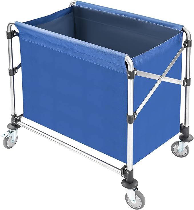 Commercial Laundry Cart with Wheels | Large Laundry Basket with Wheels | Foldable Laundry Hamper | Laundry Sorter for Clothes Storage | Ox Cloth | 440 lbs Load | 34.25x20.47x30.7in (Blue)