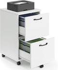 Sweetcrispy 2 Drawer Filing Cabinet White, Rolling Wood File Cabinets with Printer Stand Under Desk Storage Lockable Wheels, Home Office Organizer