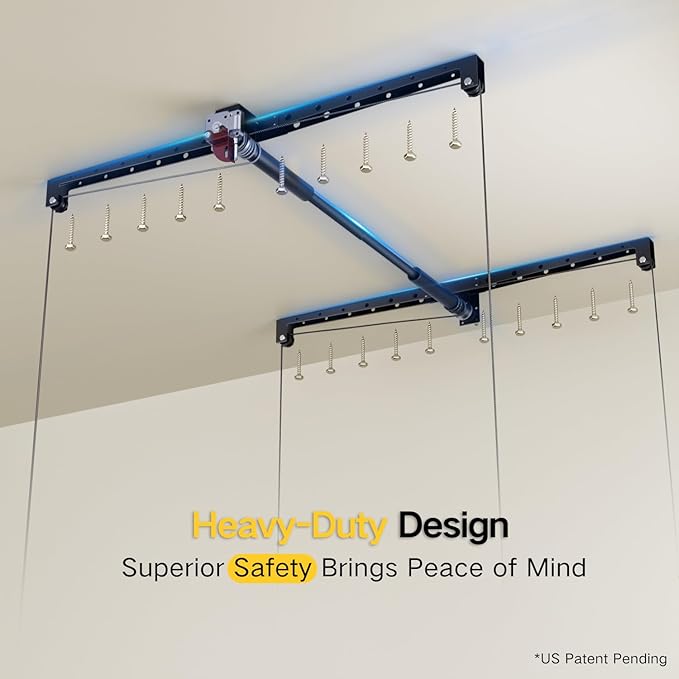 Overhead Garage Storage Rack for 12-14ft Ceiling, Heavy-duty 4x4 FT Garage Ceiling Storage Racks with Safety Lock, Ideal for Storage Mounted Lift System and Storage Organizer, 250lbs Capacity