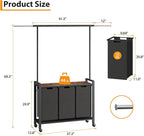 Laundry Sorter Cart with Extendable Hanging Rod, Compact 3 Section Laundry Hamper On Wheels for Apartments, Rolling Laundry Organizer, Dirty Cloth Hamper for Bathroom Laundry