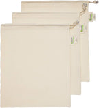 Simple Ecology Reusable Grocery Produce Shopping and Storage Bags, Organic Cotton Muslin, Medium 3 pack