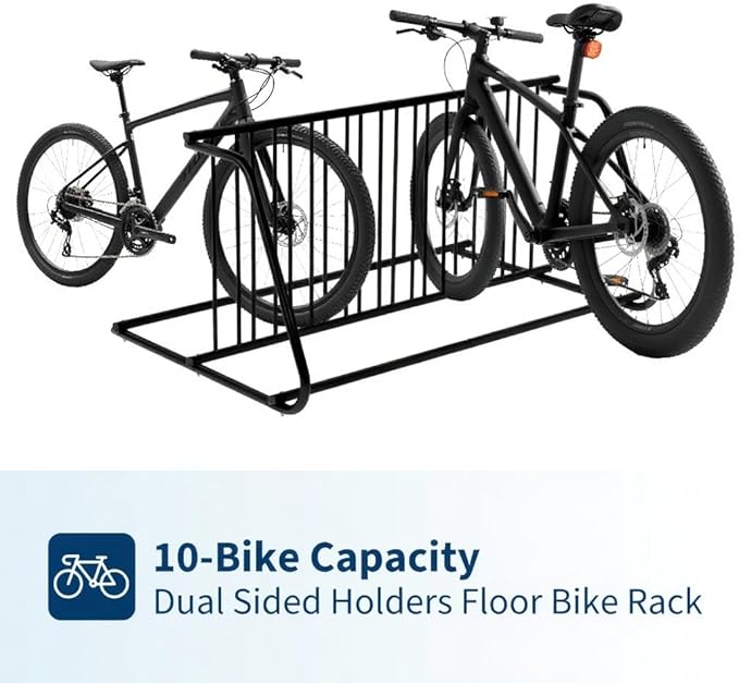 Floor Bike Rack,Double-Side 10-Bike Rack 60"L,Grid Bike Rack In Ground,Freestanding Bicycle Floor Parking Stand,Stand Bike Racks for Garages Streets Yards Bike Events