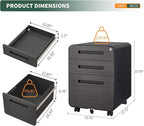 3 Drawer Mobile File Cabinet with Lock,Rolling Under Desk Storage Organizer,Fits A4/Letter/Legal Files, Metal Frame with Wheels for Home & Office
