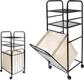 Rolling Storage Cart with Laundry Hamper, 3-Tier Rolling Utility Cart, Removable Laundry Basket - Metal Storage Organizer with Lockable Wheels for Bathroom - 80L, 14.4" x 13.8" x 39.7"