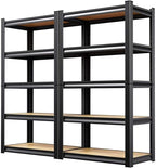 2 Pack Heavy Duty Garage Shelving - 1900 LBS Capacity 5-Tier Metal Storage Shelves, 71"H x 28"W x 12"D Adjustable Steel Utility Rack, Compact Storage Shelf for Pantry, Closet, Basement, Shed - Black