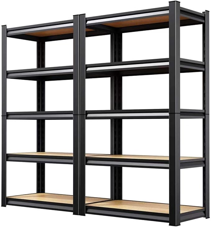 2 Pack Heavy Duty Garage Shelving - 1900 LBS Capacity 5-Tier Metal Storage Shelves, 71"H x 28"W x 12"D Adjustable Steel Utility Rack, Compact Storage Shelf for Pantry, Closet, Basement, Shed - Black