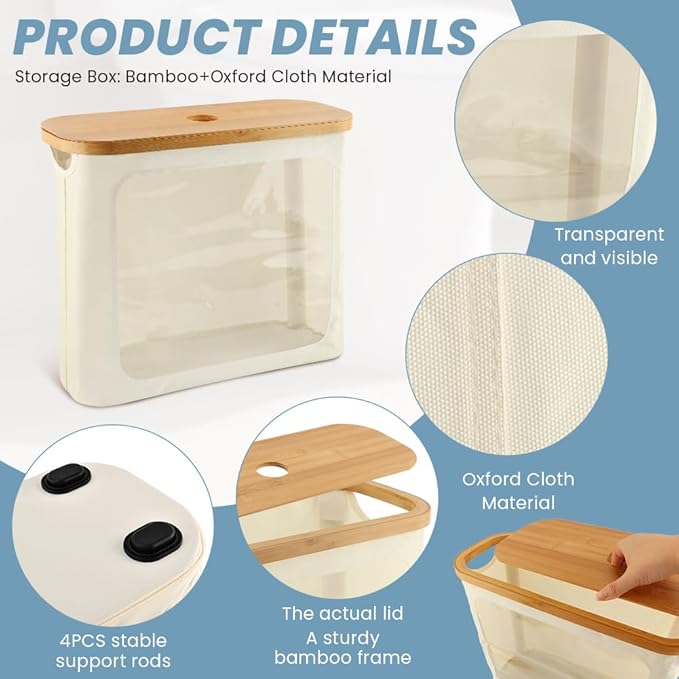 Extra Toilets Roll Storage for 12 Rolls, Toilet Paper Storage with Bamboo Lid, Collapsible Bathroom Toilets Papers Holder Organizer(Color:Beige)