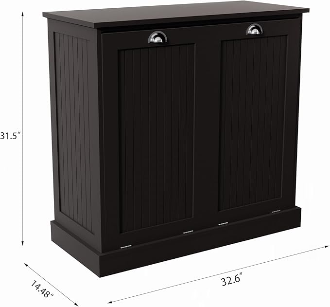 Two-Compartment Tilt-Out Laundry Sorter Cabinet,Bathroom Storage Organize Cabinet with 2 Removable Hamper Clothes Basket (Black)